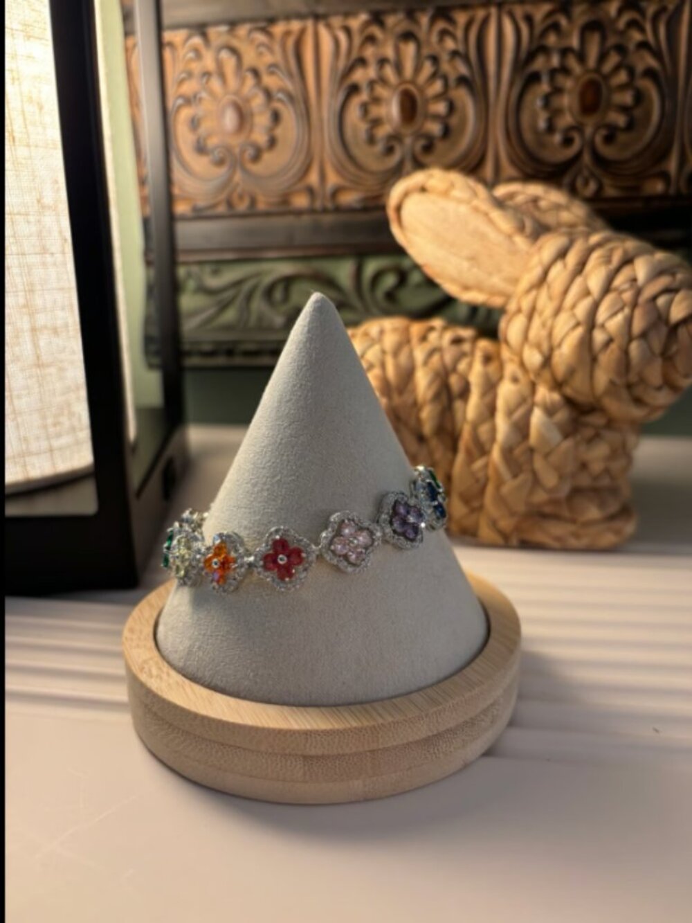 Rainbow Clover CZ rhodium plated bracelet